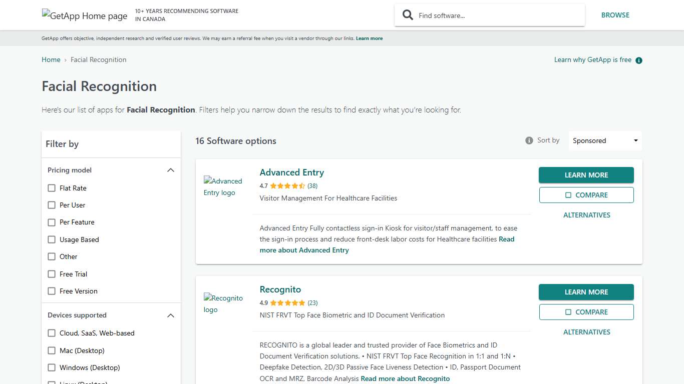 Facial Recognition - Top Tools & Providers GetApp Canada 2026